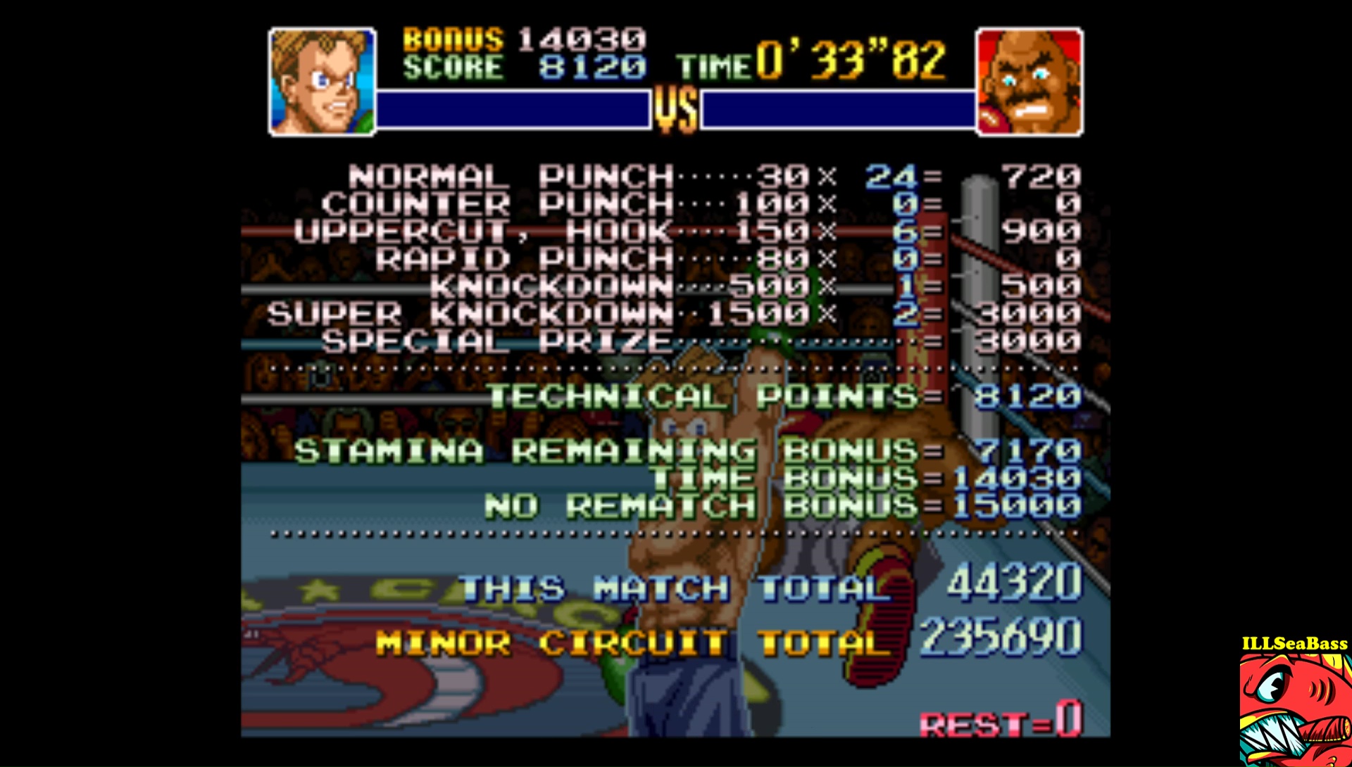 ILLSeaBass: Super Punch-Out!! [Bald Bull] (SNES/Super Famicom Emulated) 44,320 points on 2017-09-08 18:16:33