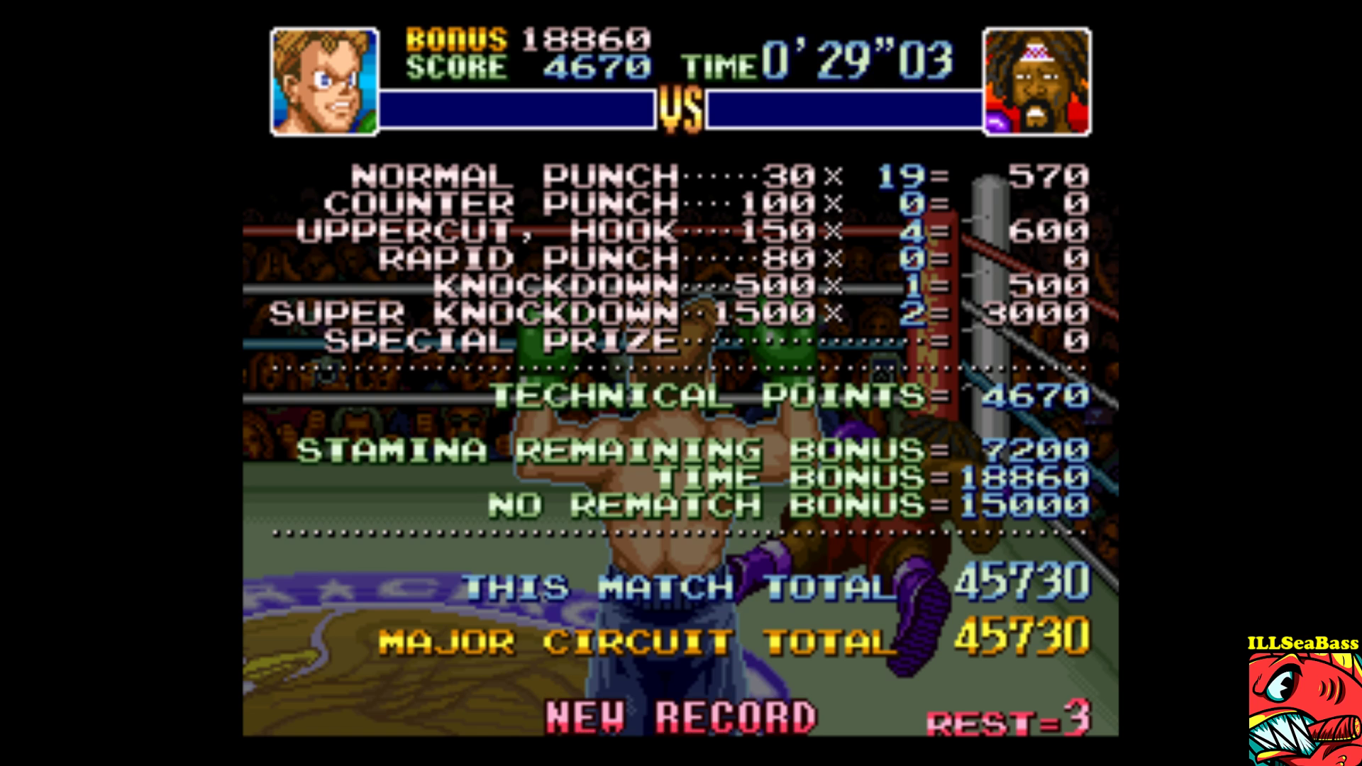 ILLSeaBass: Super Punch-Out!! [Bob Charlie] (SNES/Super Famicom Emulated) 45,730 points on 2017-09-15 19:37:31