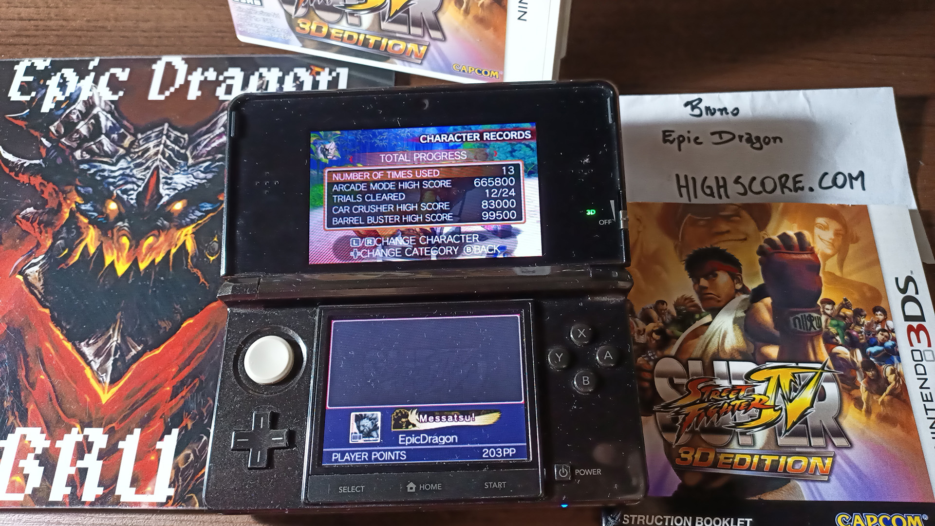 EpicDragon: Super Street Fighter IV 3D Edition: Arcade: Sagat (Nintendo 3DS) 665,800 points on 2022-08-17 21:12:28
