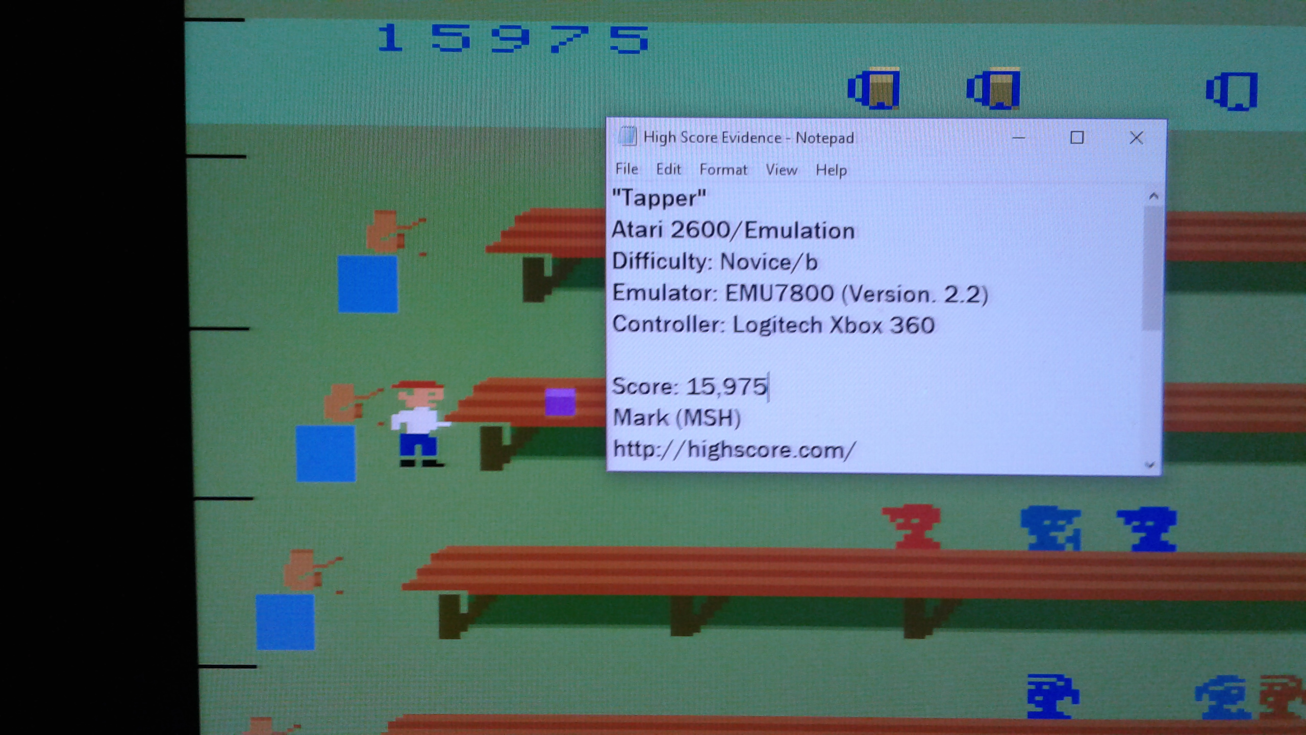 Mark: Tapper (Atari 2600 Emulated Novice/B Mode) 15,975 points on 2019-03-14 00:00:22