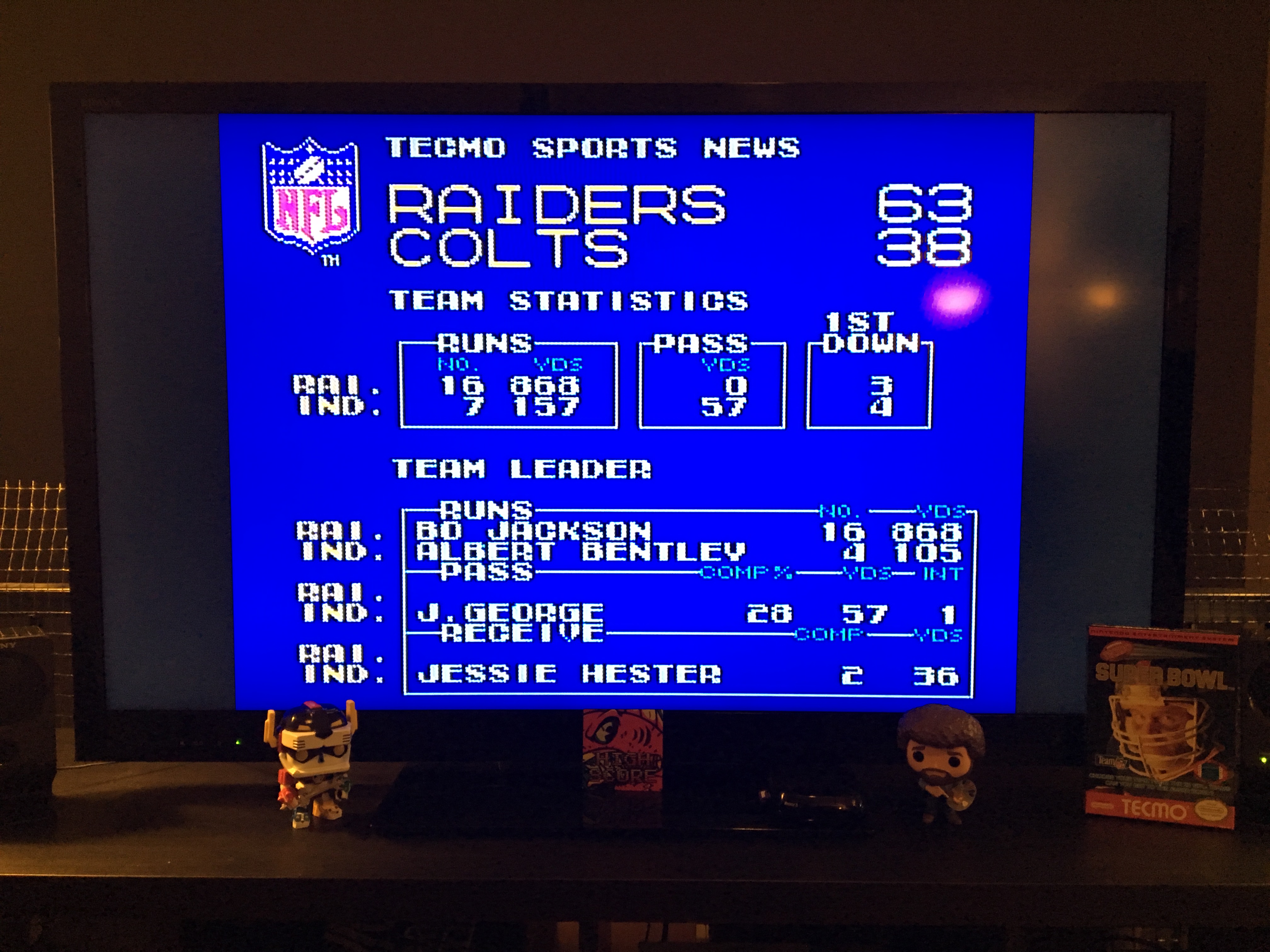ILLSeaBass: Tecmo Super Bowl [Most yards Rushing In a Preseason Game] (NES/Famicom) 868 points on 2018-01-16 21:43:37