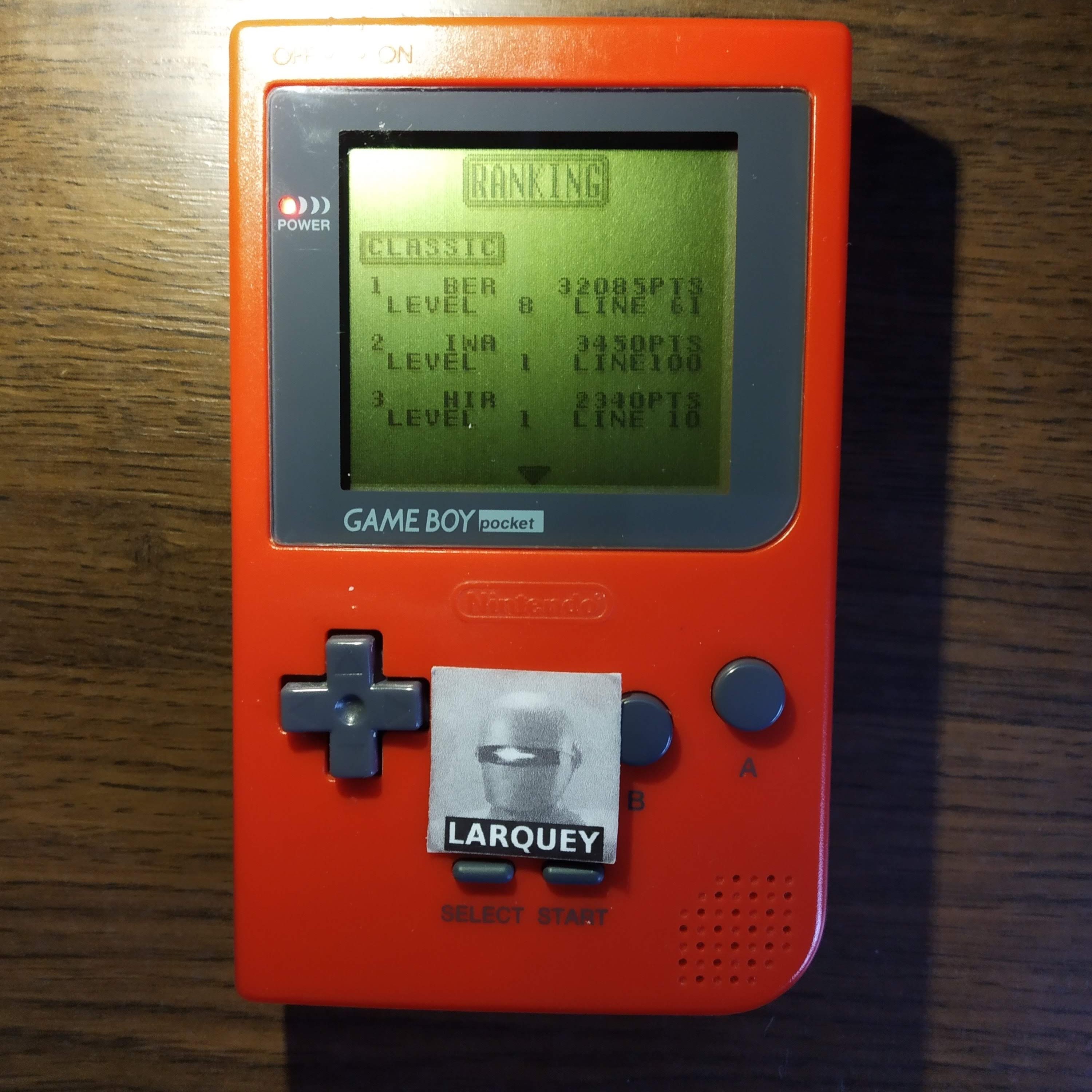 Larquey: Tetris Plus - Classic (Game Boy) 32,085 points on 2020-05-16 09:16:43