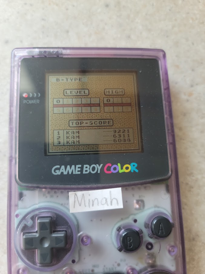 minah: Tetris: Type B [Level 0 / High 0] (Game Boy) 9,221 points on 2021-09-24 14:34:21