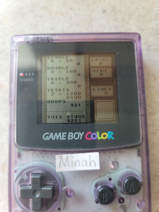minah: Tetris: Type B [Level 0 / High 0] (Game Boy) 9,221 points on 2021-09-24 14:34:21