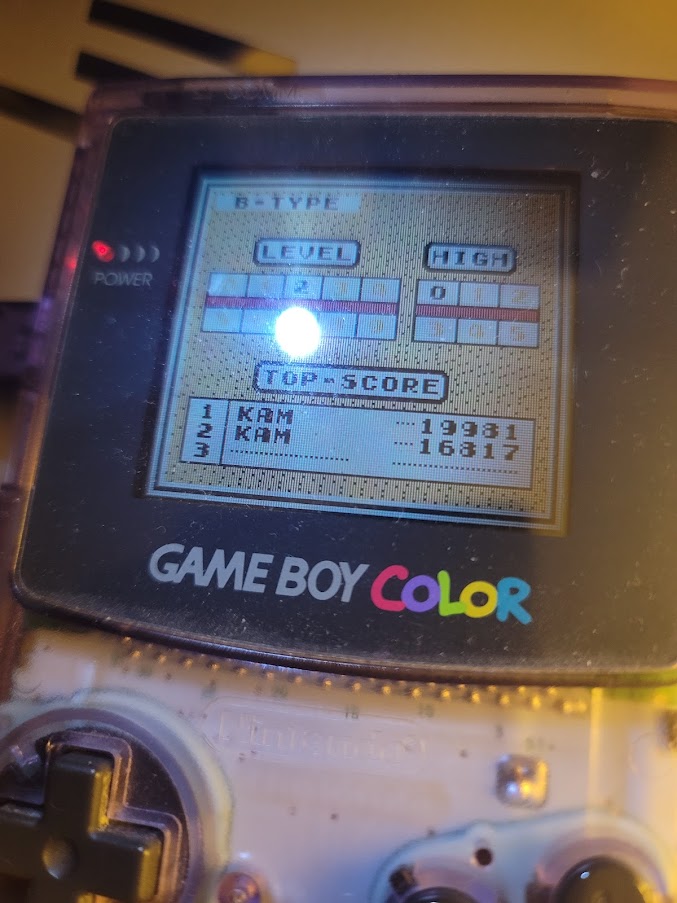 minah: Tetris: Type B [Level 2 / High 0] (Game Boy) 19,981 points on 2021-09-15 19:52:45