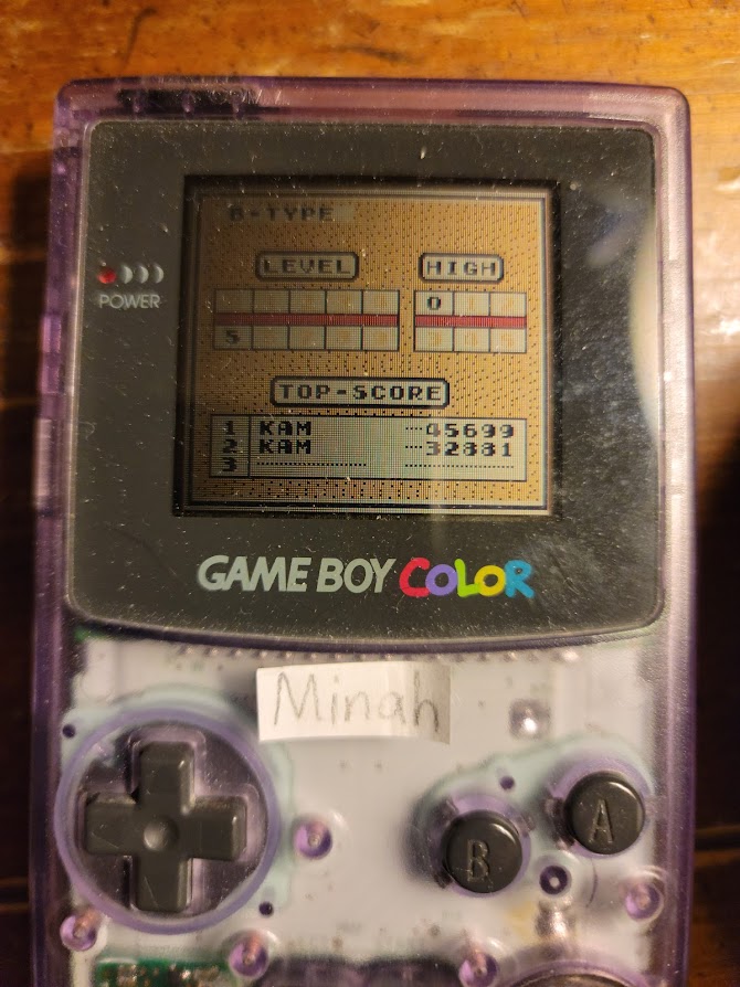 minah: Tetris: Type B [Level 5 / High 0] (Game Boy) 45,699 points on 2021-11-03 17:40:53