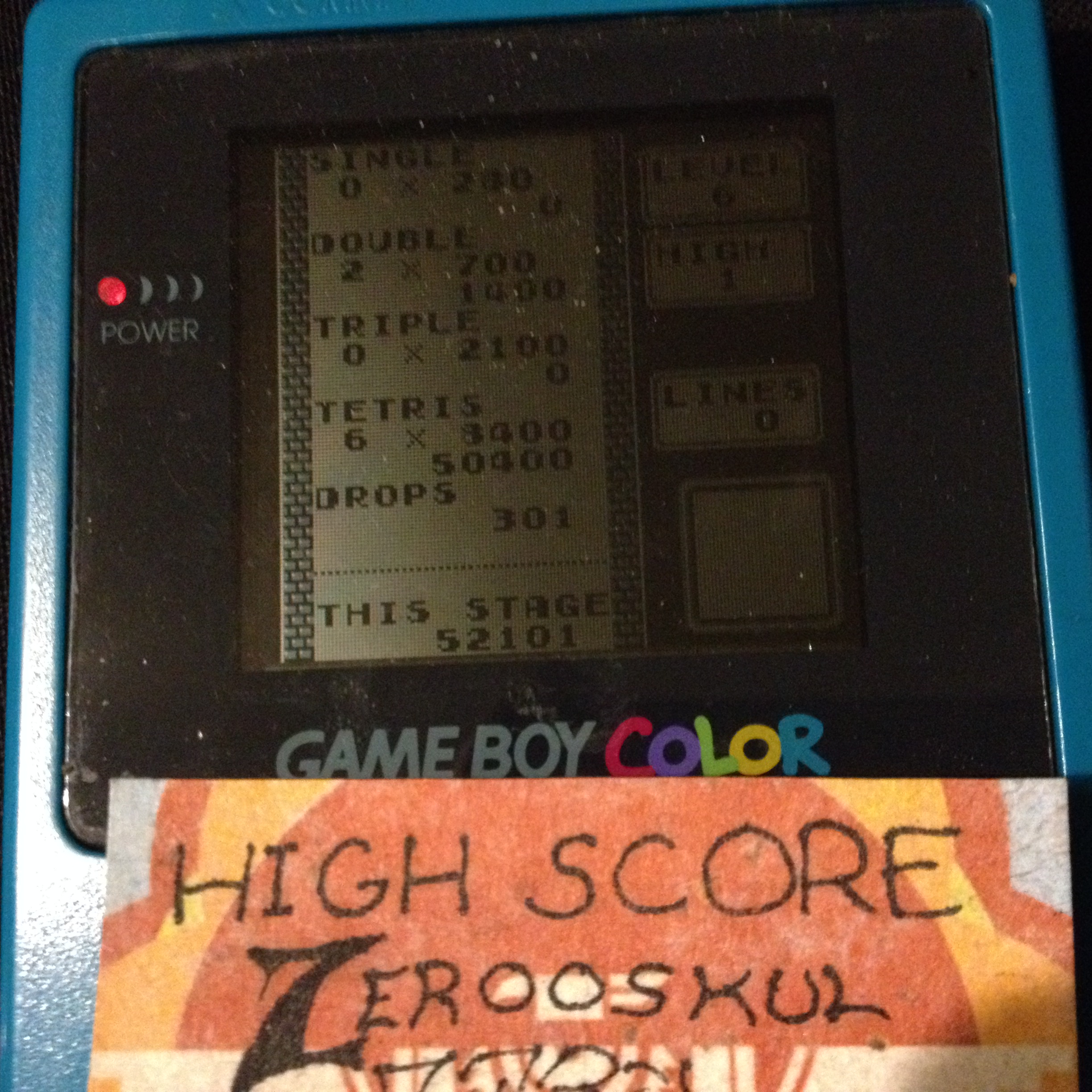 zerooskul: Tetris: Type B [Level 6 / High 1] (Game Boy) 52,101 points on 2019-12-15 23:18:33