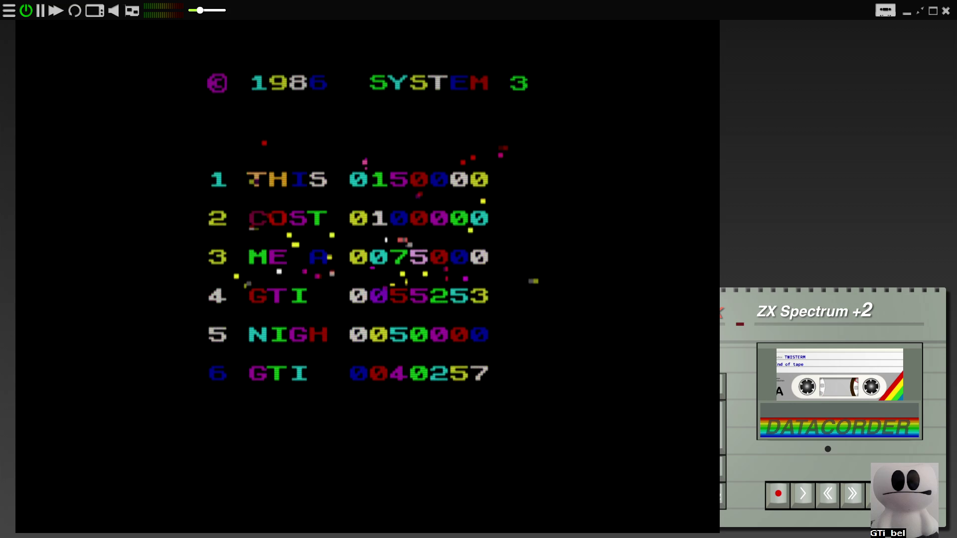 GTibel: Twister [System 3 Software Ltd.] (ZX Spectrum Emulated) 55,253 points on 2020-08-08 08:33:08