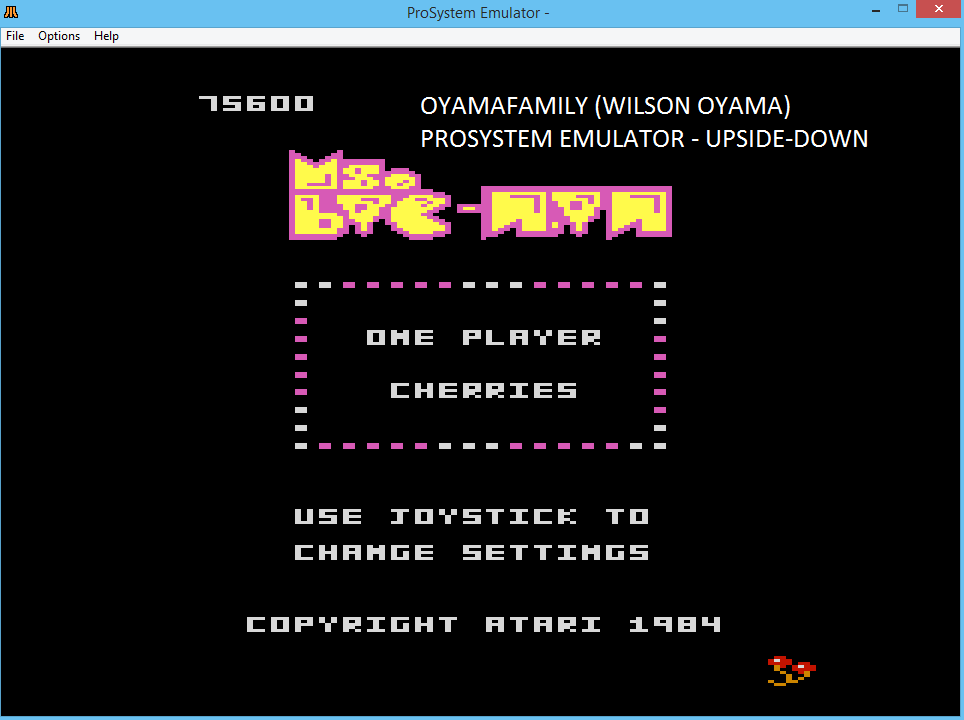 oyamafamily: Upside-Down Ms. Pac-Man: Cherries Start (Atari 7800 Emulated) 75,600 points on 2016-02-28 18:48:58