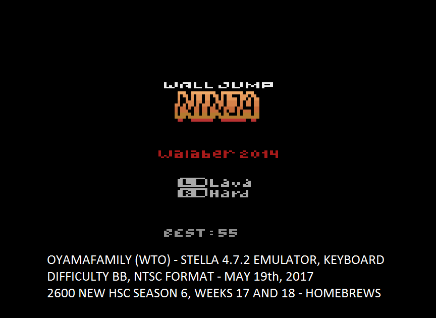 oyamafamily: Wall Jump Ninja (Atari 2600 Emulated) 55 points on 2017-05-21 15:03:18