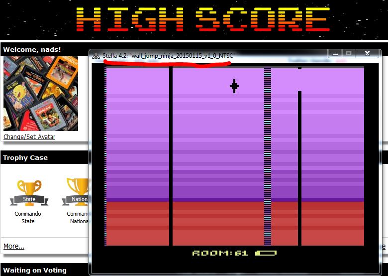 nads: Wall Jump Ninja [WIP] (Atari 2600 Emulated) 61 points on 2016-03-04 01:50:50