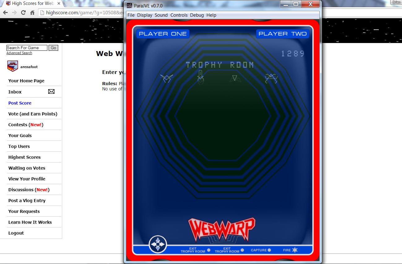 arenafoot: Web Wars / Web Warp (Vectrex Emulated) 12,895 points on 2016-06-15 00:04:49