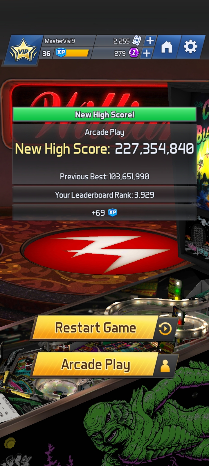 Hauntedprogram: Williams Pinball: Creature From The Black Lagoon [Arcade Play] (Android) 227,354,840 points on 2022-10-22 18:24:18