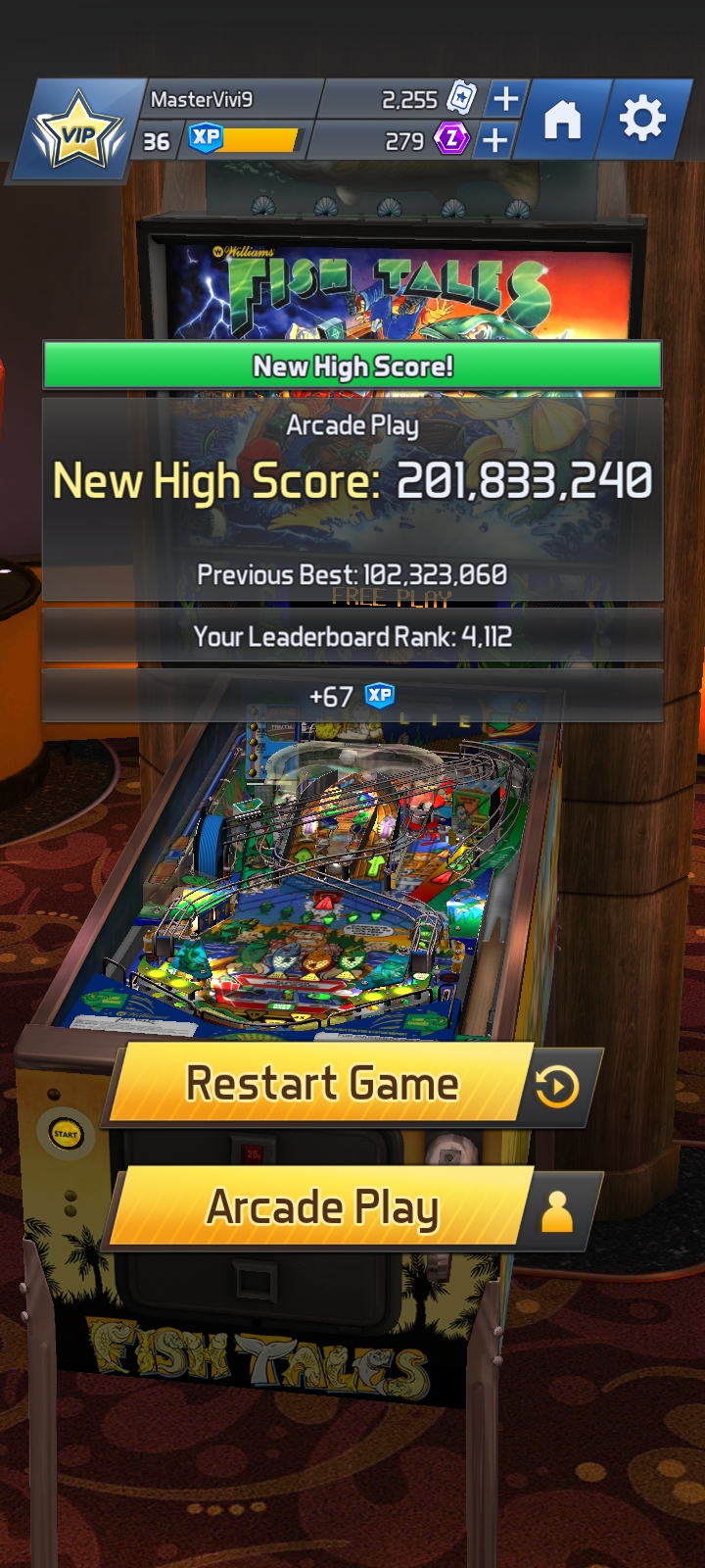Hauntedprogram: Williams Pinball: Fish Tales [Arcade Play] (Android) 201,833,240 points on 2022-10-22 17:57:32