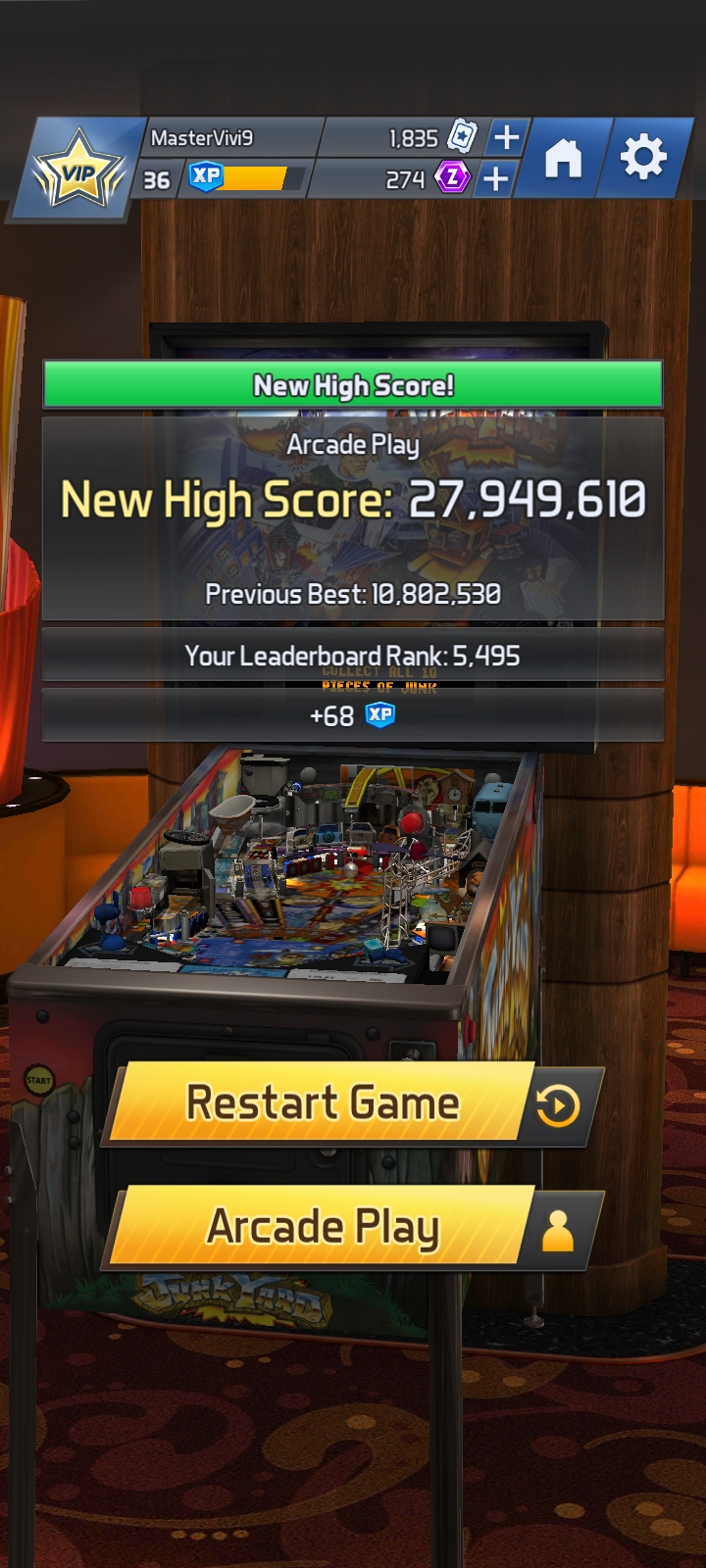 Hauntedprogram: Williams Pinball: Junk Yard [Arcade Play] (Android) 27,949,610 points on 2022-10-21 22:45:00