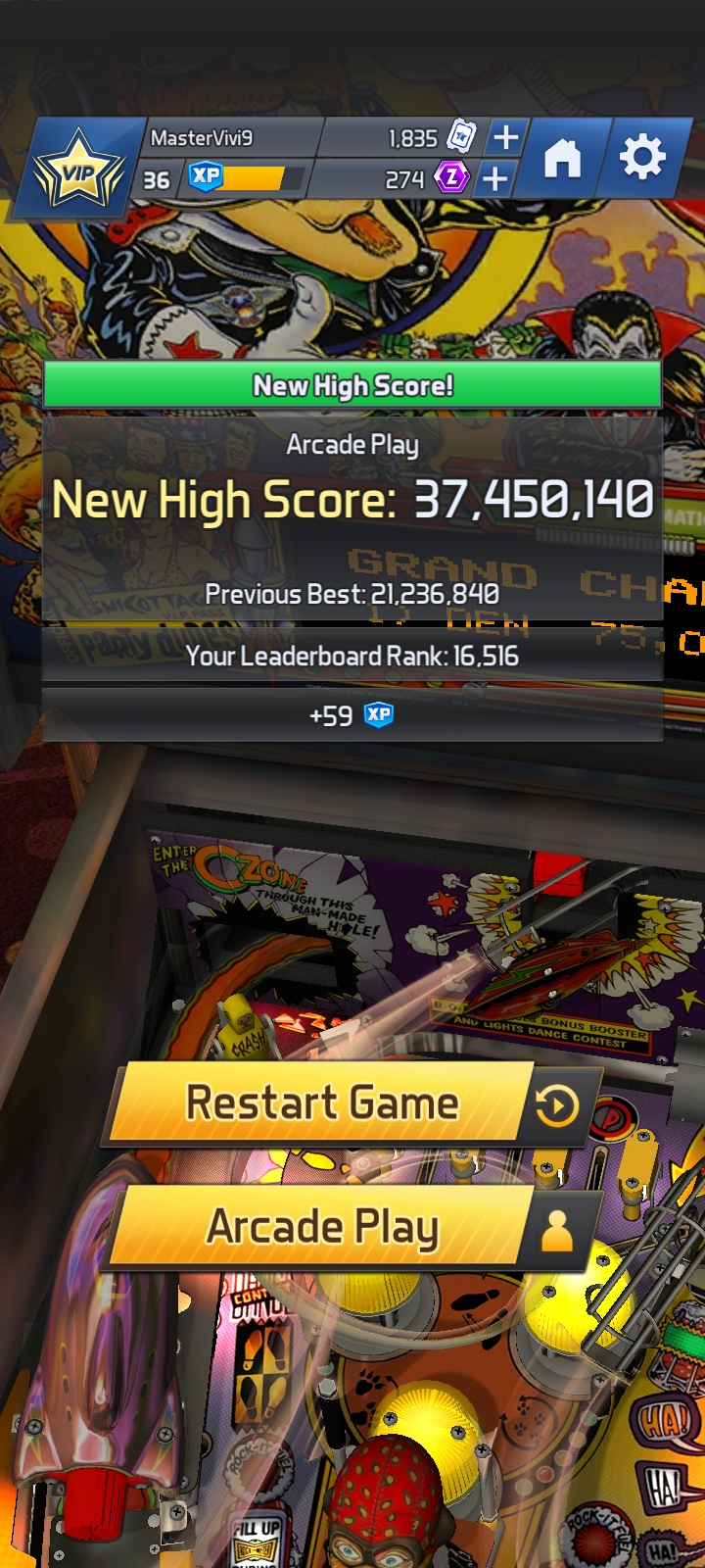 Hauntedprogram: Williams Pinball: Party Zone [Arcade Play] (Android) 37,450,140 points on 2022-10-21 21:30:17