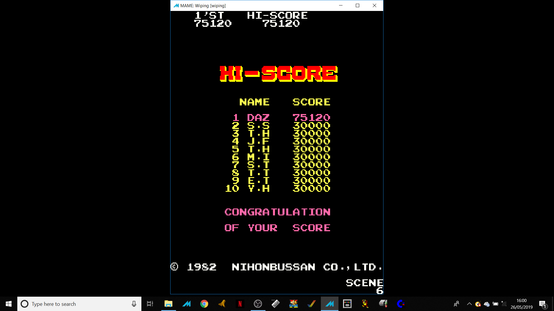 Ivanstorm1973: Wiping [wiping] (Arcade Emulated / M.A.M.E.) 75,120 points on 2019-05-27 14:45:43
