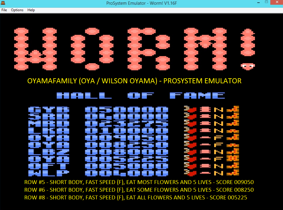 oyamafamily: Worm! [Fast/Short Body/Some] (Atari 7800 Emulated) 8,250 points on 2016-03-19 11:34:27