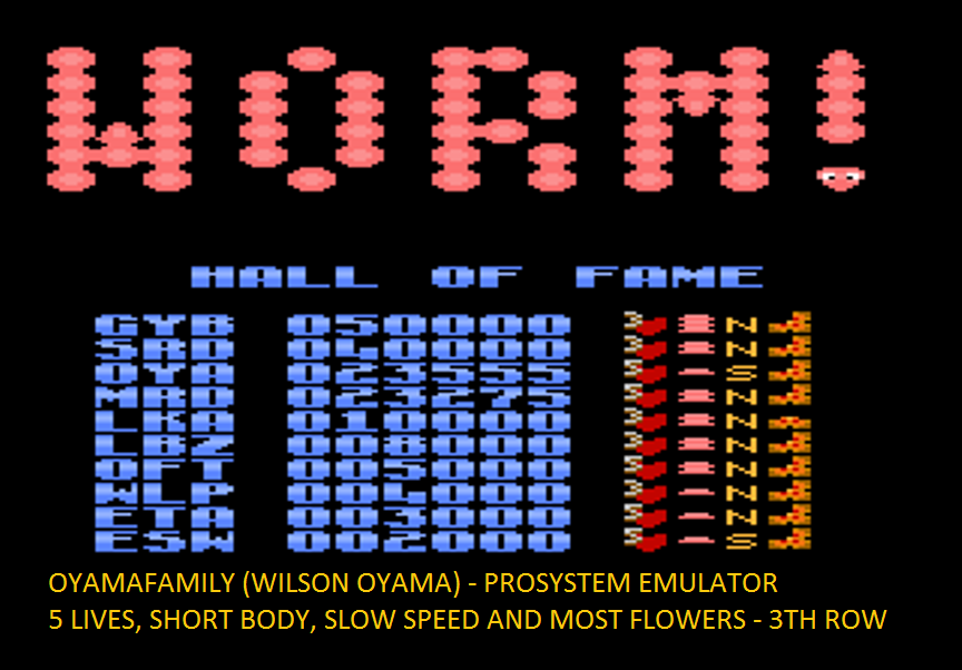 oyamafamily: Worm! [Slow/Short Body/Most] (Atari 7800 Emulated) 23,555 points on 2016-03-15 19:41:29