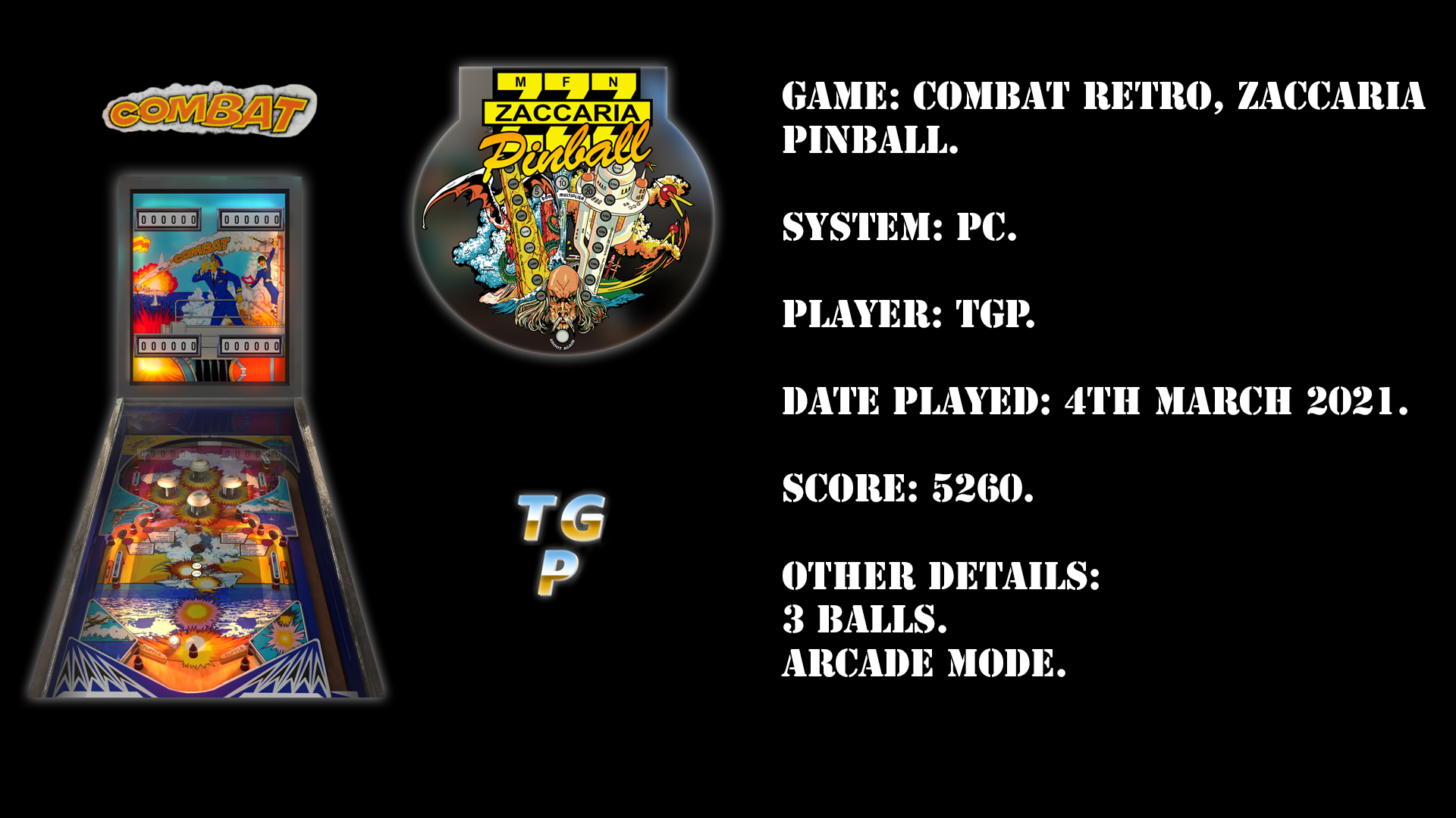 80sChips: Zaccaria Pinball: Combat 2018 Retro Table [3 Balls] (PC) 5,260 points on 2022-07-10 23:31:30