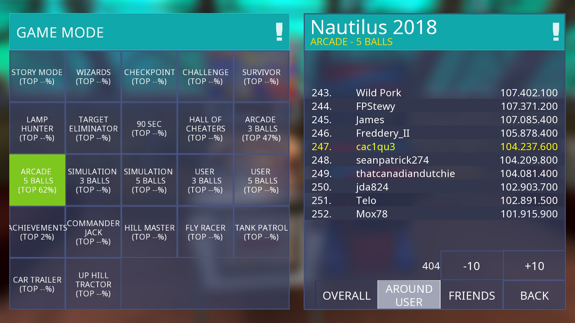 e2e4: Zaccaria Pinball: Nautilus 2018 [5 Balls] (PC) 104,237,600 points on 2022-06-30 22:59:19