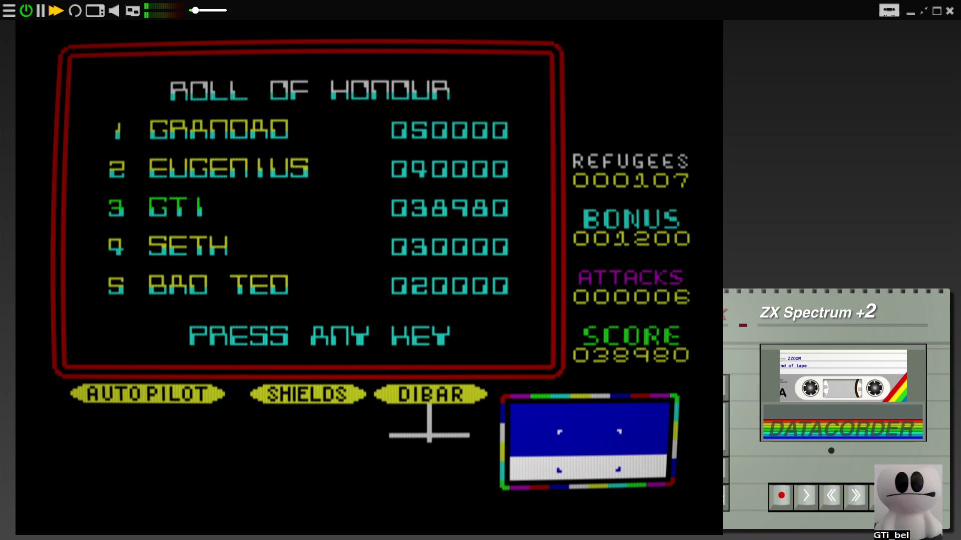 GTibel: Zzoom (ZX Spectrum Emulated) 38,980 points on 2020-08-04 05:39:09