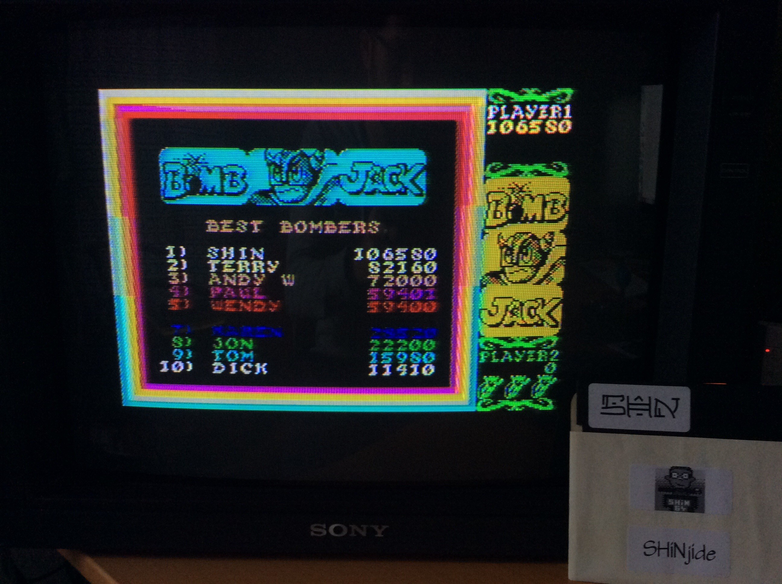 SHiNjide: Bomb Jack (ZX Spectrum) 106,580 points on 2015-06-25 08:46:24