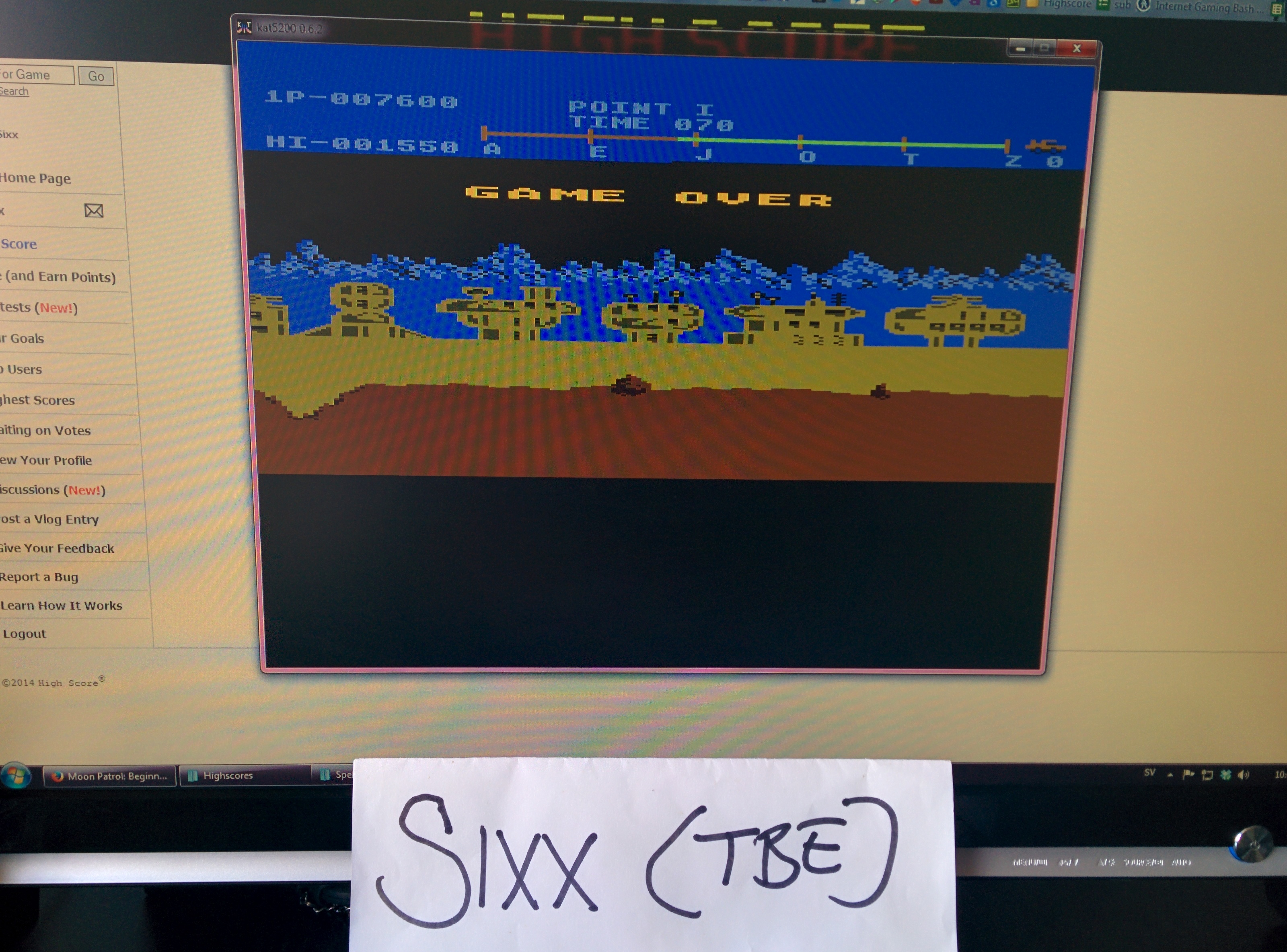 Sixx: Moon Patrol: Beginner (Atari 5200 Emulated) 7,600 points on 2014-07-14 02:42:10