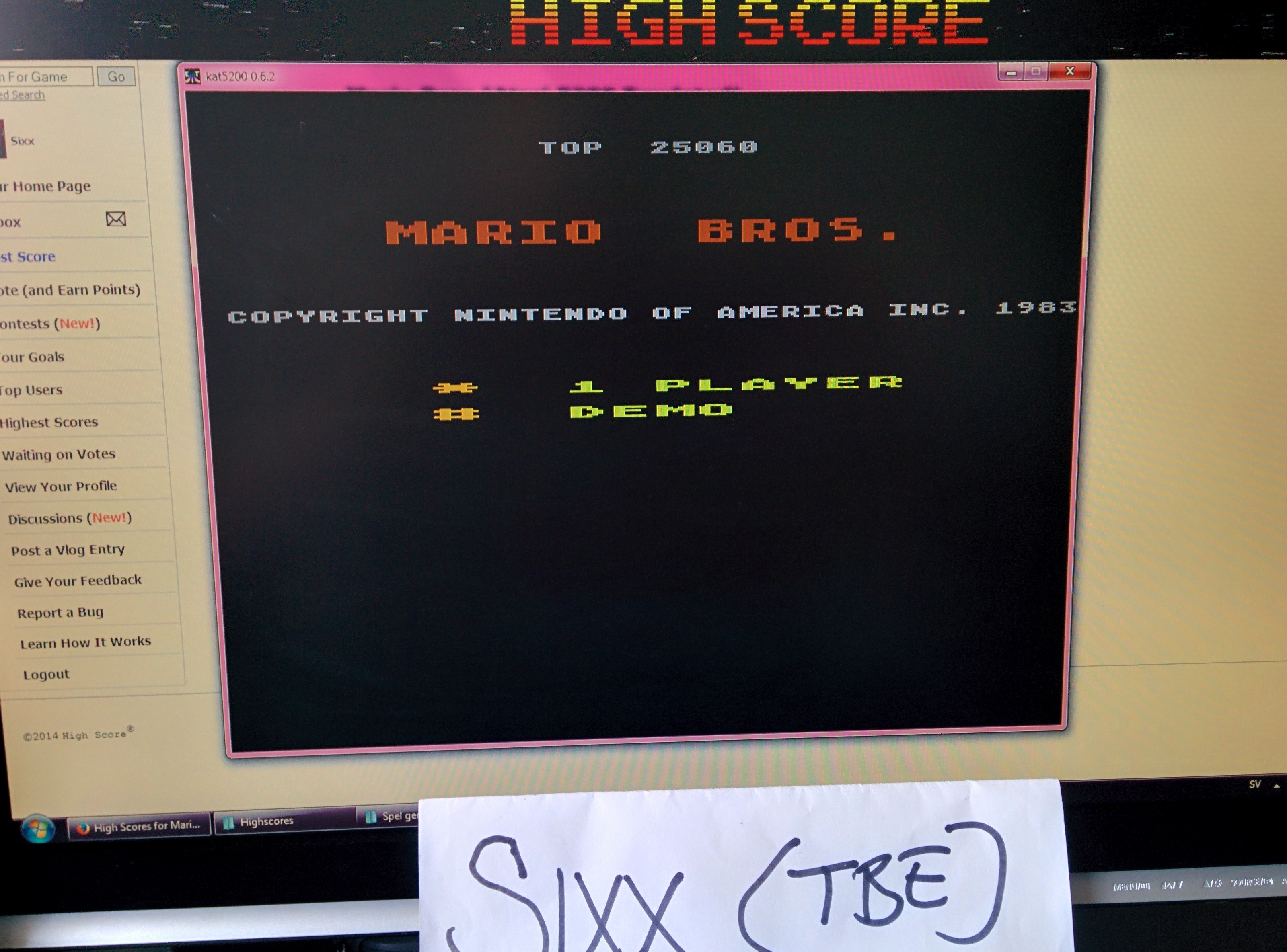 Sixx: Mario Bros (Atari 5200 Emulated) 25,060 points on 2014-07-14 03:42:23