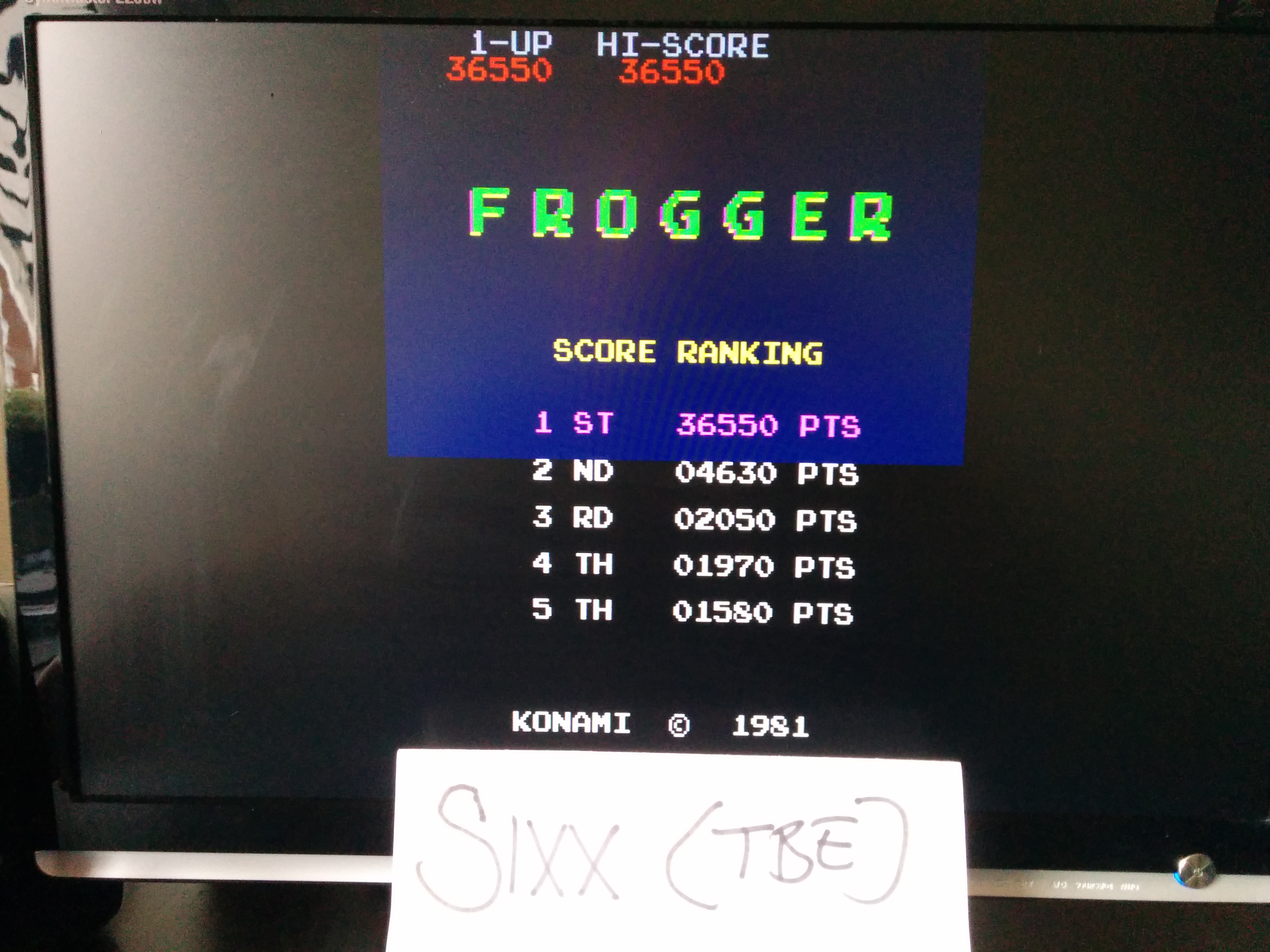 Sixx: Frogger (Arcade Emulated / M.A.M.E.) 36,550 points on 2014-08-05 12:55:44