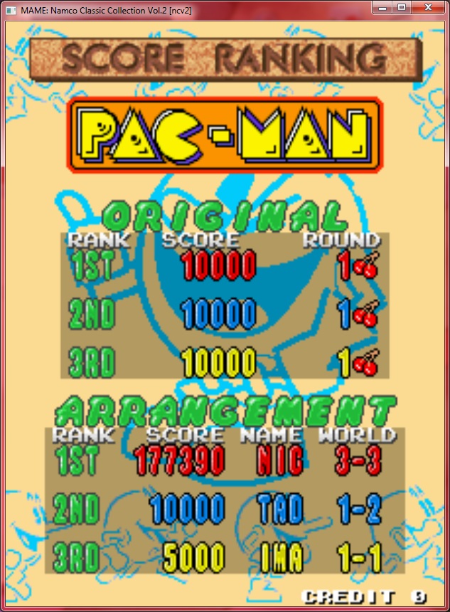 nick666101: Pac-Man Arrangement (Arcade Emulated / M.A.M.E.) 177,390 points on 2014-08-20 09:38:10