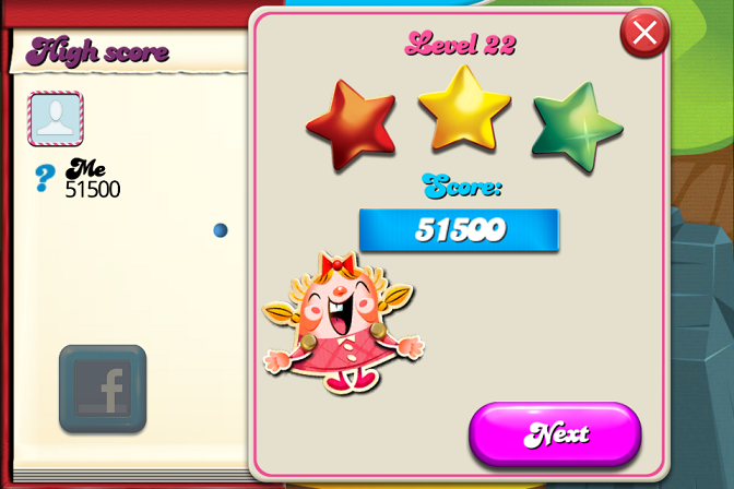 cncfreak: Candy Crush Saga: Level 022 (iOS) 51,500 points on 2013-10-04 15:15:46
