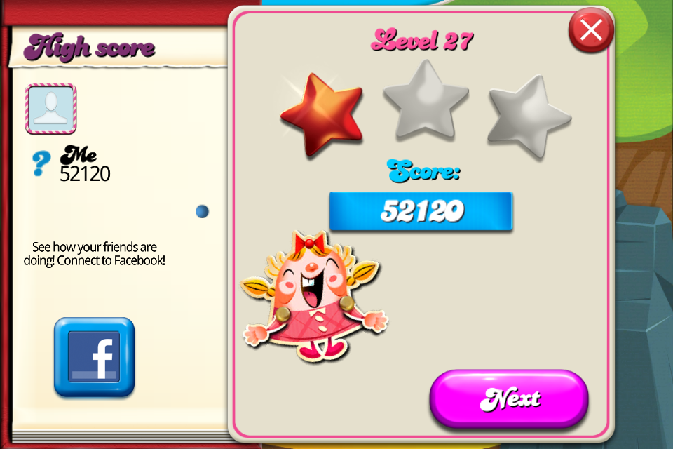 cncfreak: Candy Crush Saga: Level 027 (iOS) 52,120 points on 2013-10-06 18:38:01
