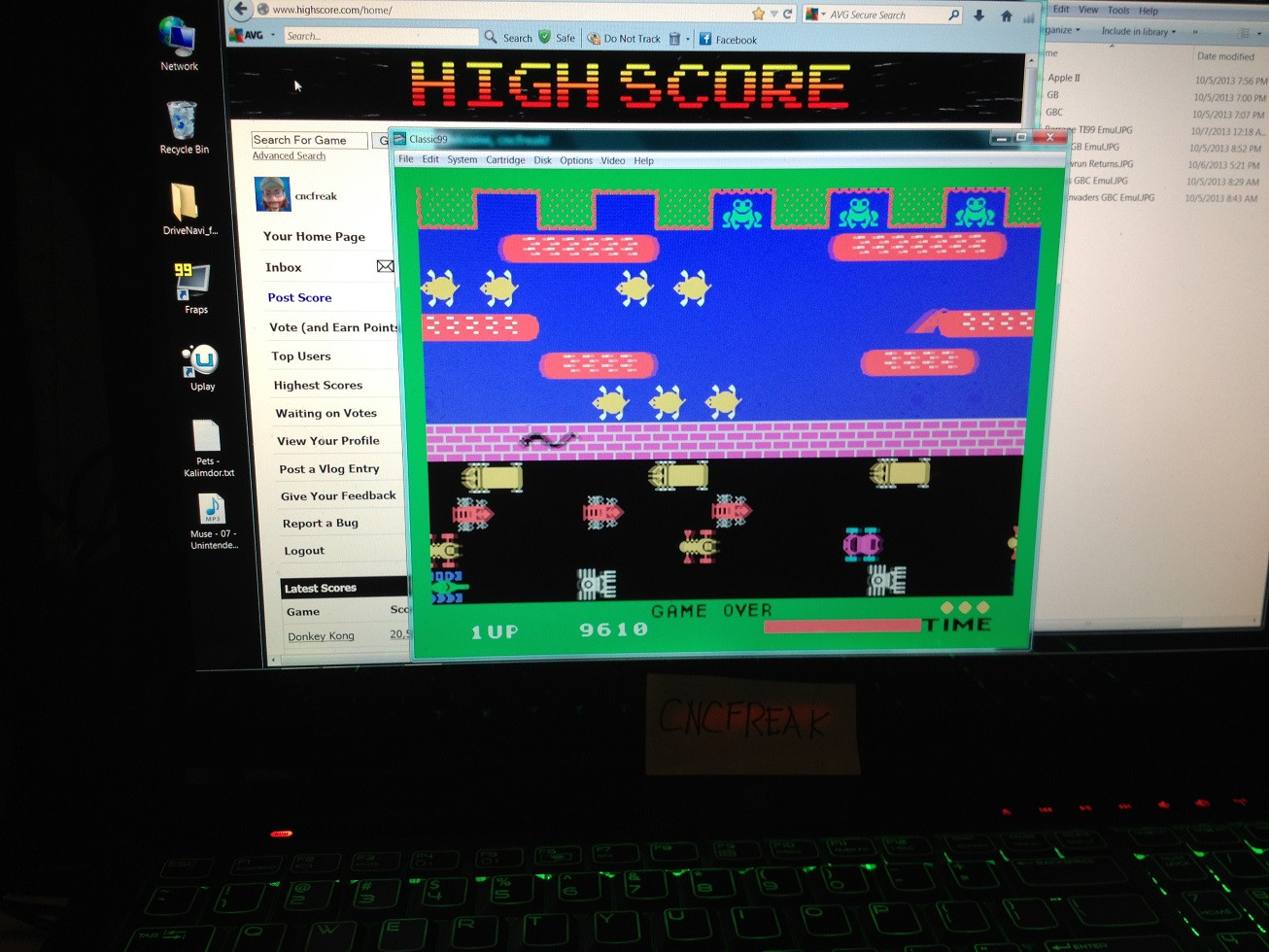cncfreak: Frogger (TI 99/4A Emulated) 9,610 points on 2013-10-07 22:57:21