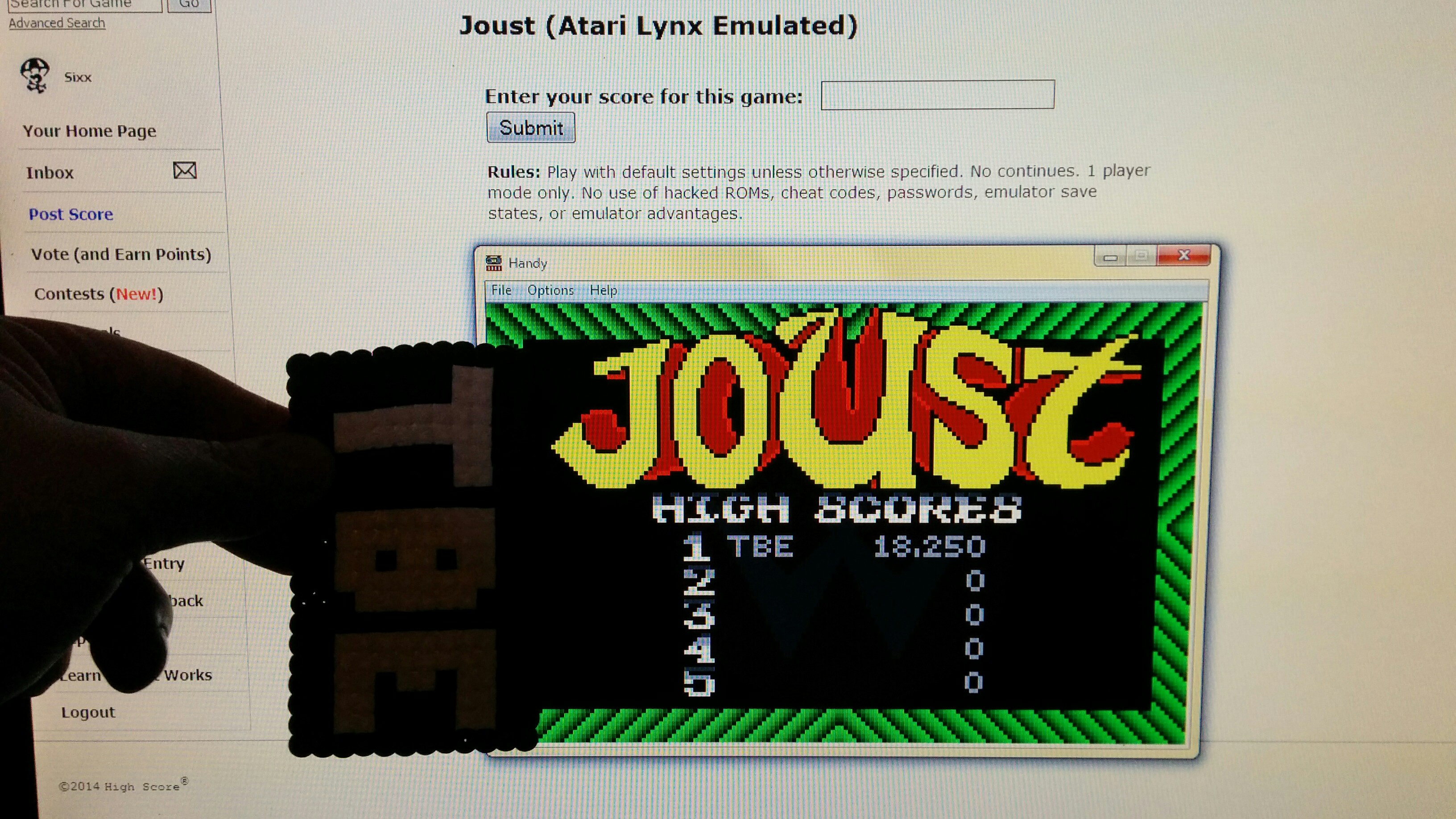 Sixx: Joust (Atari Lynx Emulated) 18,250 points on 2014-10-08 09:39:44