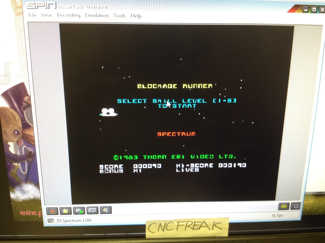 cncfreak: Blockade Runner (ZX Spectrum Emulated) 190 points on 2013-10-14 05:59:14