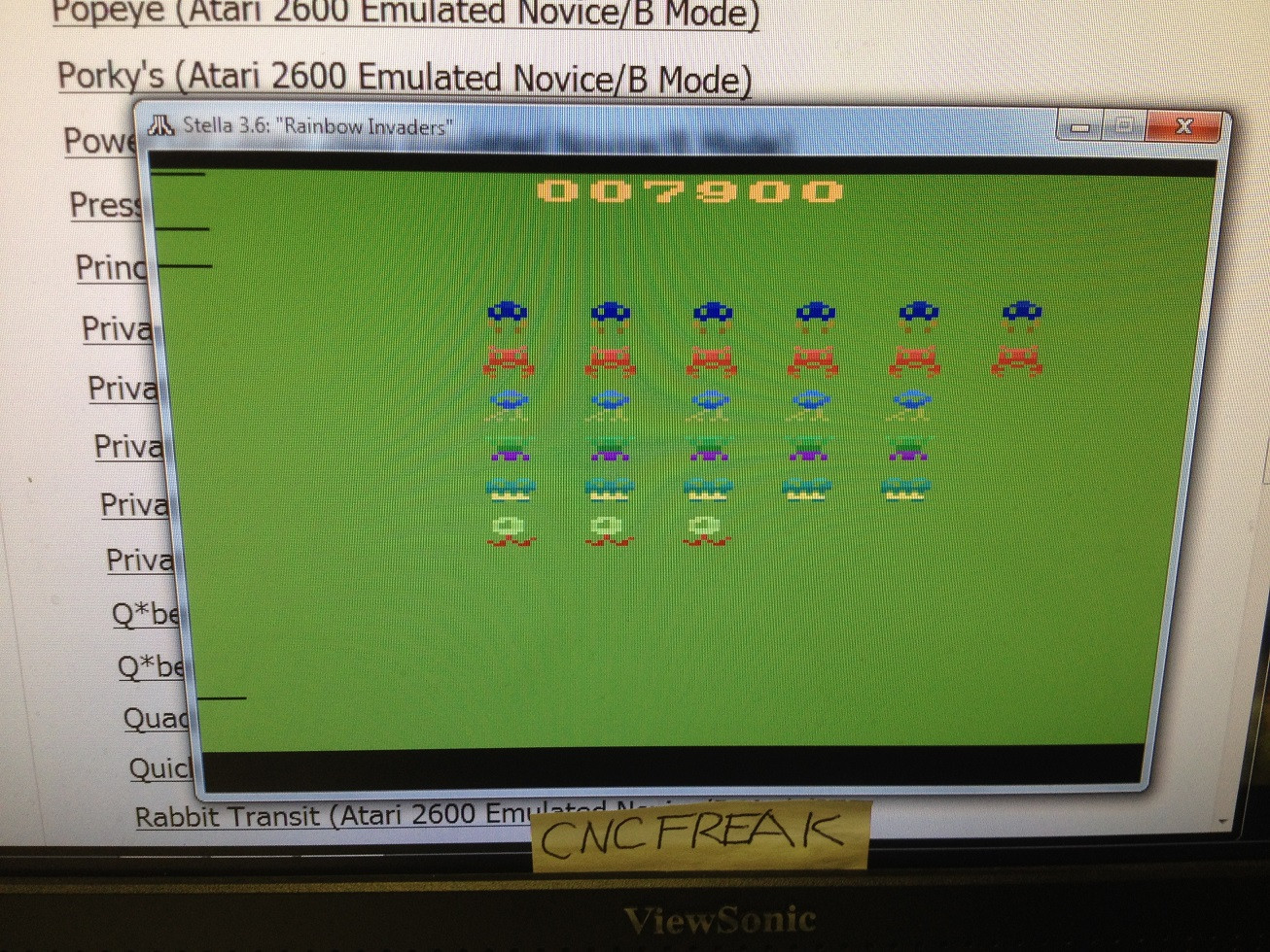 cncfreak: Rainbow Invaders (Atari 2600 Emulated Novice/B Mode) 7,900 points on 2013-10-16 14:33:21