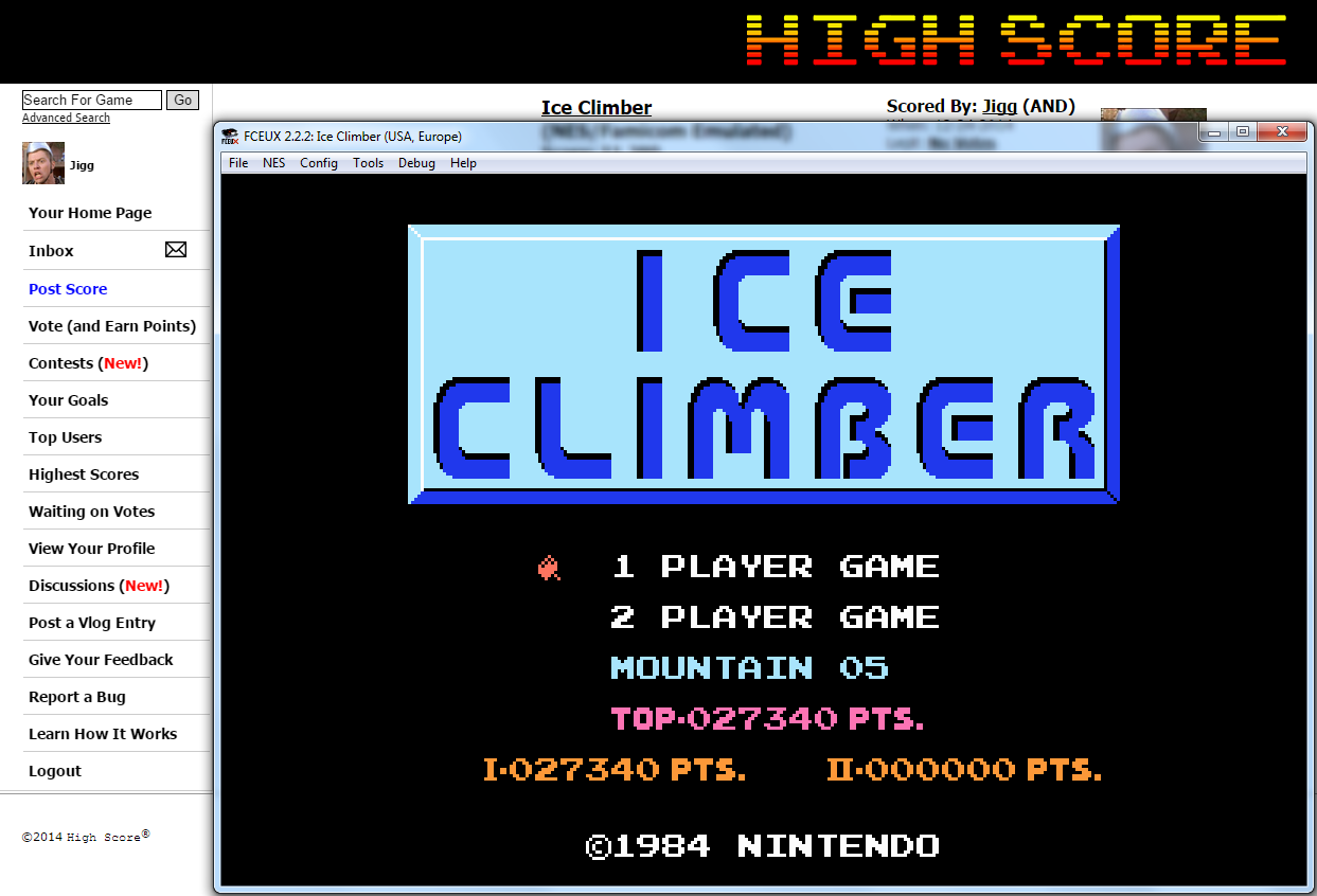 Jigg: Ice Climber (NES/Famicom Emulated) 27,340 points on 2014-12-24 04:09:55