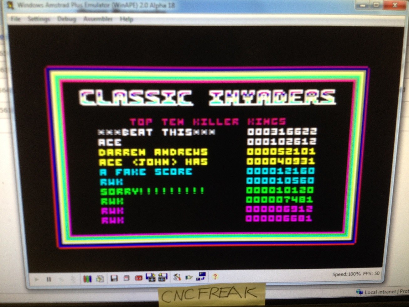 cncfreak: Classic Invaders (Amstrad CPC Emulated) 10,560 points on 2013-10-17 07:27:53