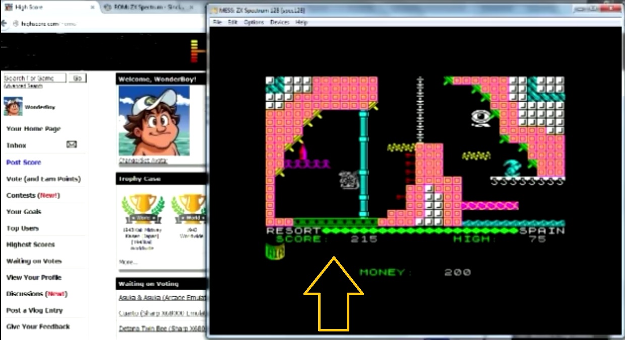WonderBoy: Auf Wiedersehen Monty (ZX Spectrum Emulated) 215 points on 2015-02-01 09:25:20