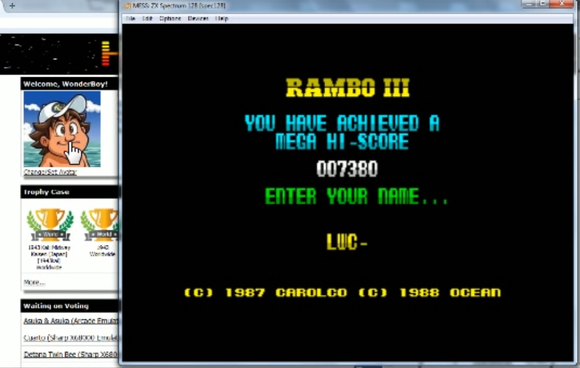 WonderBoy: Rambo III (ZX Spectrum Emulated) 7,380 points on 2015-02-03 07:35:39