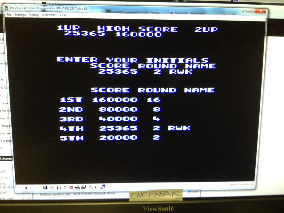cncfreak: Arkanoid (Amstrad CPC Emulated) 25,365 points on 2013-10-21 11:26:10