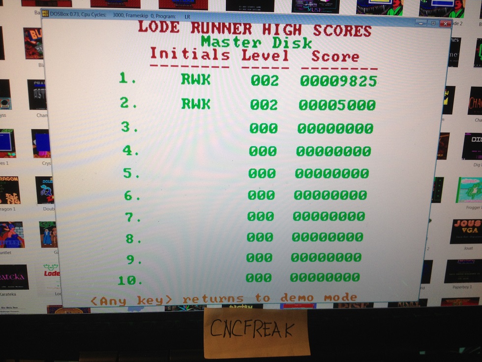 cncfreak: Lode Runner (PC Emulated / DOSBox) 9,825 points on 2013-10-22 18:34:35