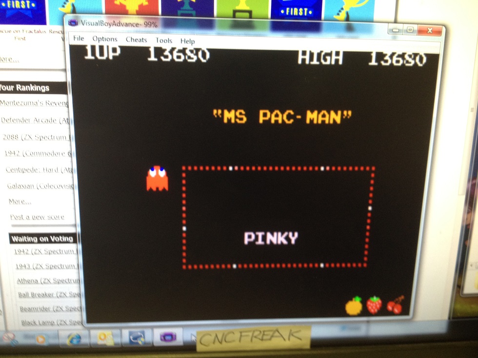 cncfreak: Namco Museum: Ms. Pac-Man (GBA Emulated) 13,680 points on 2013-10-23 10:51:15