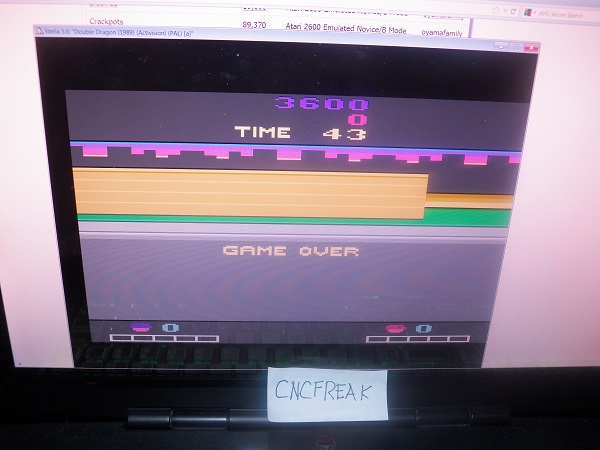 cncfreak: Double Dragon (Atari 2600 Emulated) 3,600 points on 2013-11-16 21:19:11