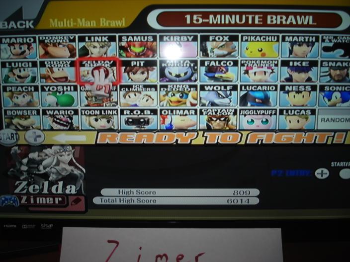 Super Smash Bros. Brawl: 15-Minute Brawl: Zelda 809 points