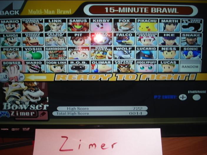 Super Smash Bros. Brawl: 15-Minute Brawl: Bowser 722 points