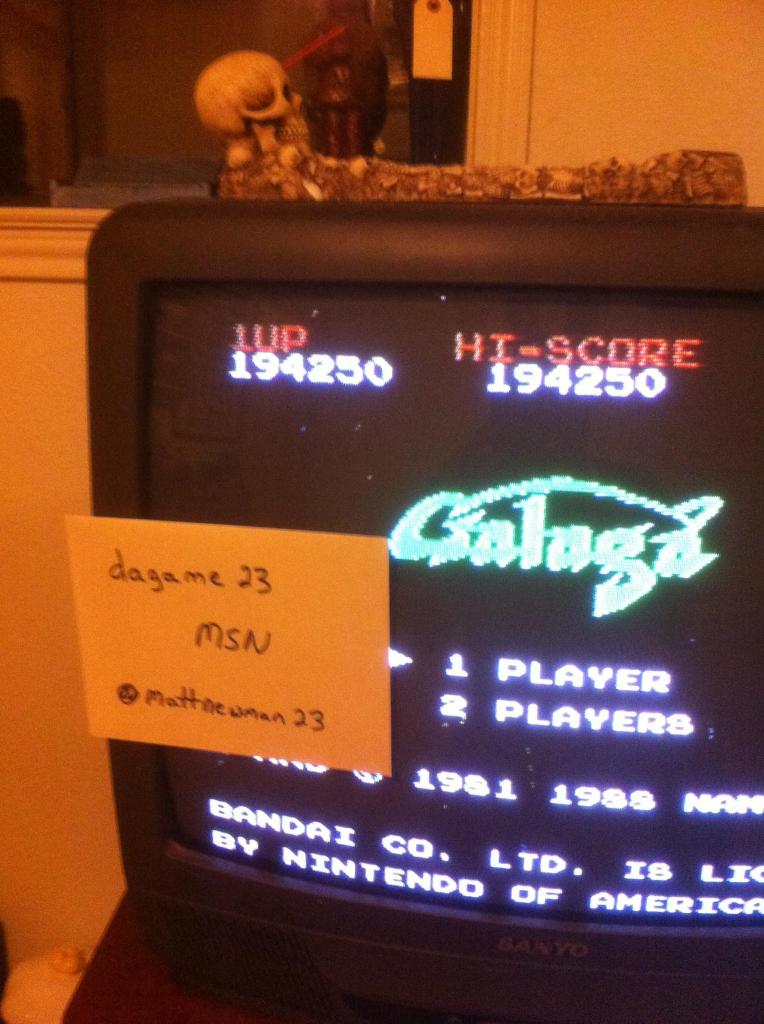 dagame23: Galaga (NES/Famicom) 194,250 points on 2014-02-16 00:21:42