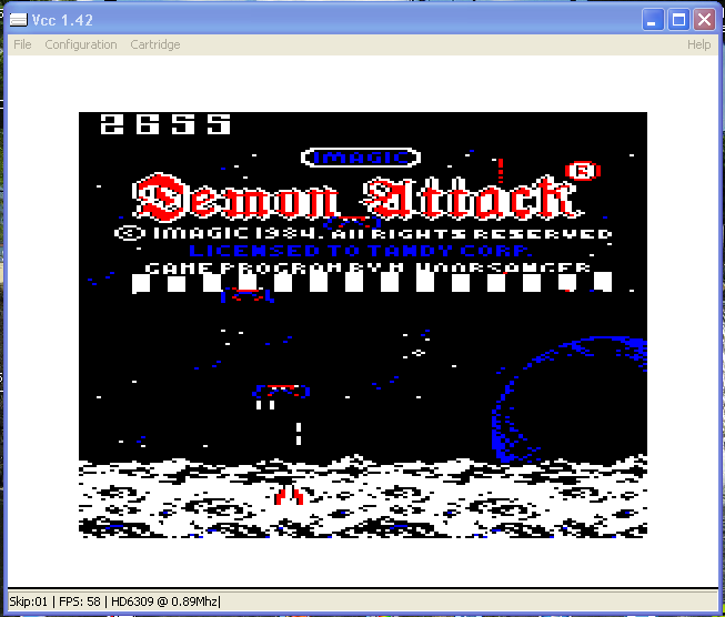 arenafoot: Demon Attack (TRS-80 CoCo Emulated) 2,655 points on 2014-02-20 12:09:04