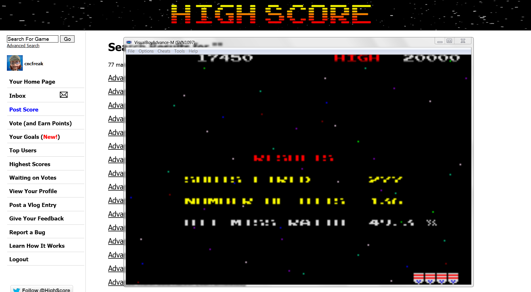 cncfreak: Namco Museum 50th Anniversary: Galaga (GBA Emulated) 17,450 points on 2014-03-04 21:48:23